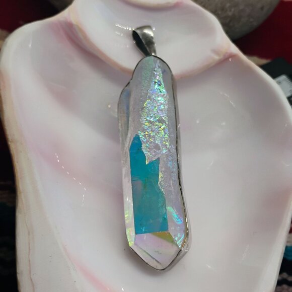 Huge Charles Albert Sterling Silver Rainbow Aura Quartz Crystal Pendant - Picture 4 of 11